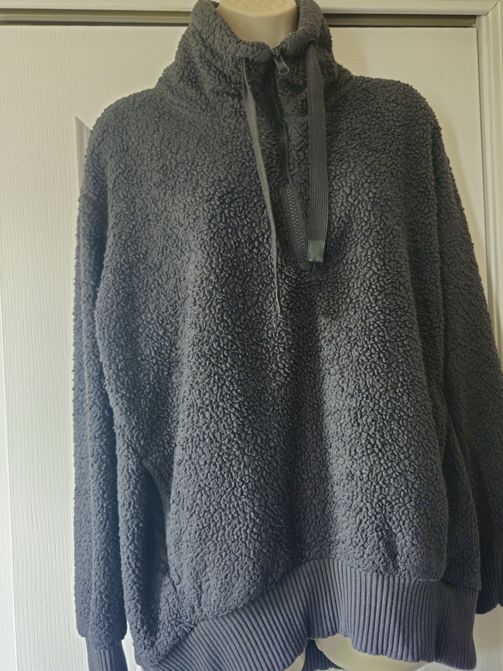 Women's Zip-Up Sherpa Pullover - Charcoal
